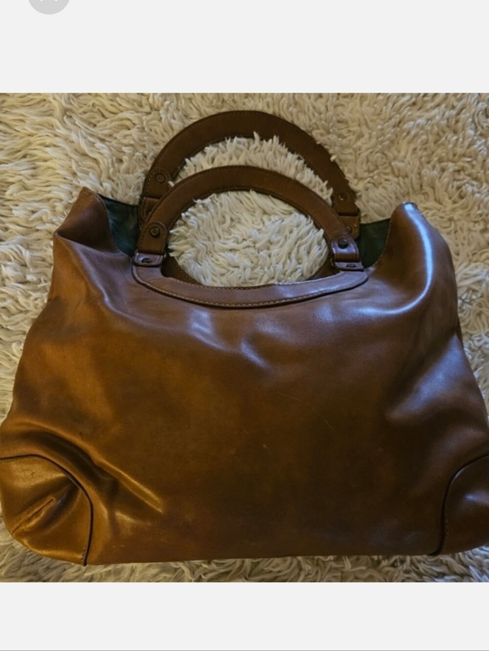 NINE WEST Tan Smooth Hobo Handbag with Rounded Top Handles